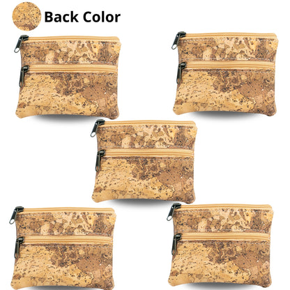 Dual Zip Cork Coin Pouch BAGP-333 (5 Units) RANDOM PATTERN