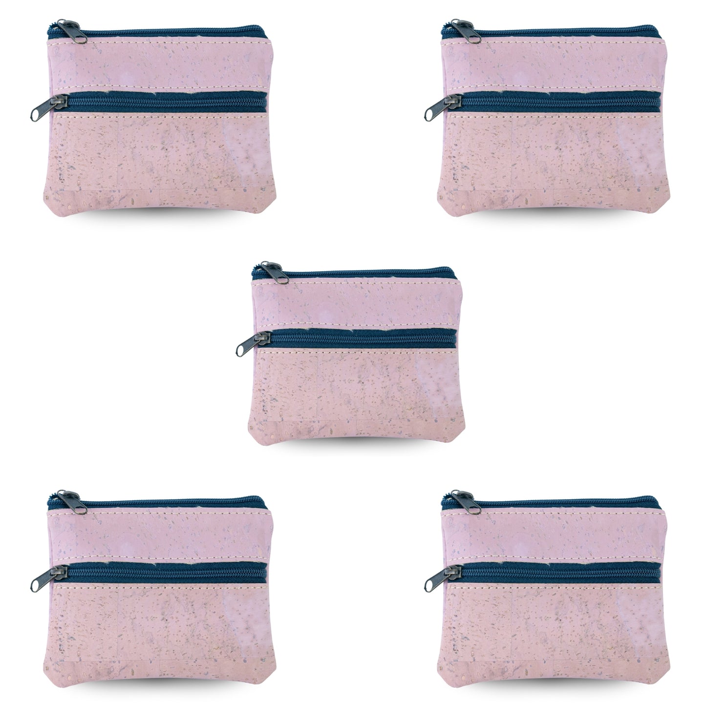 5pcs | Natural Cork Double-Zip Coin Purs BAGP-382