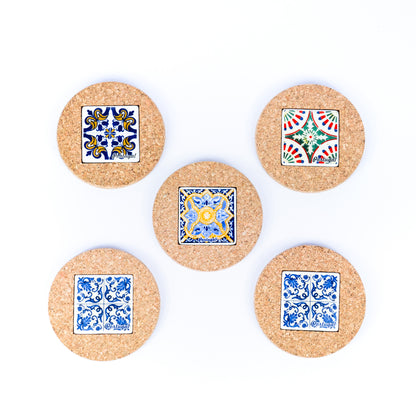(5units)Vintage Cork and Ceramic Tile Coaster Cup Pad L-069