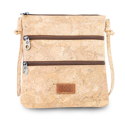 Printed Cork Crossbody Bag with Multiple Zip Compartments BAGD-656