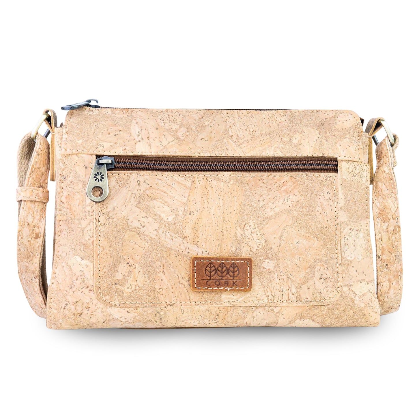 Printed Cork Crossbody Bag with Front Zip Pocket BAGD-654
