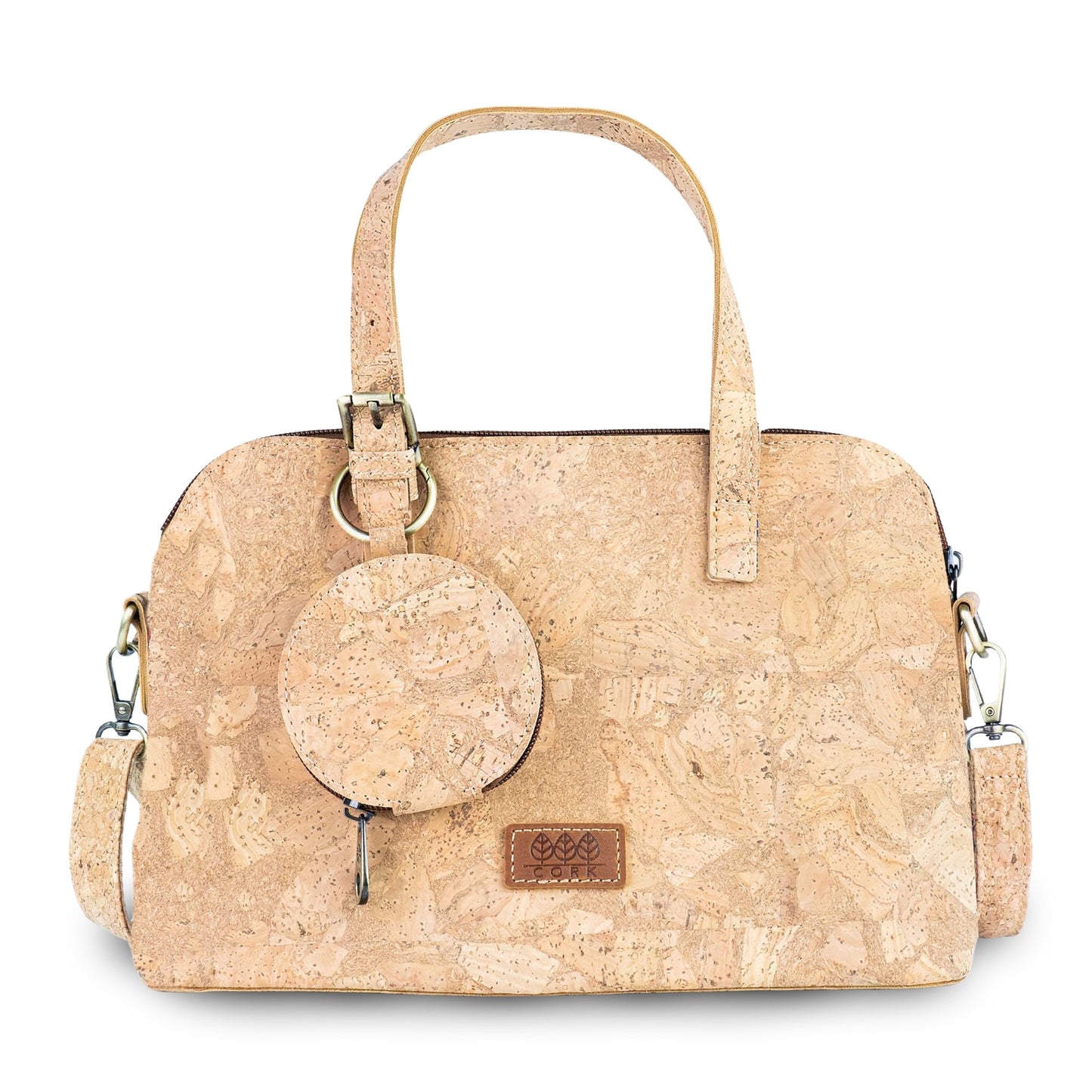 Printed Cork Handbag with Detachable Mini Zipper Purse & Shoulder Strap BAGD-667