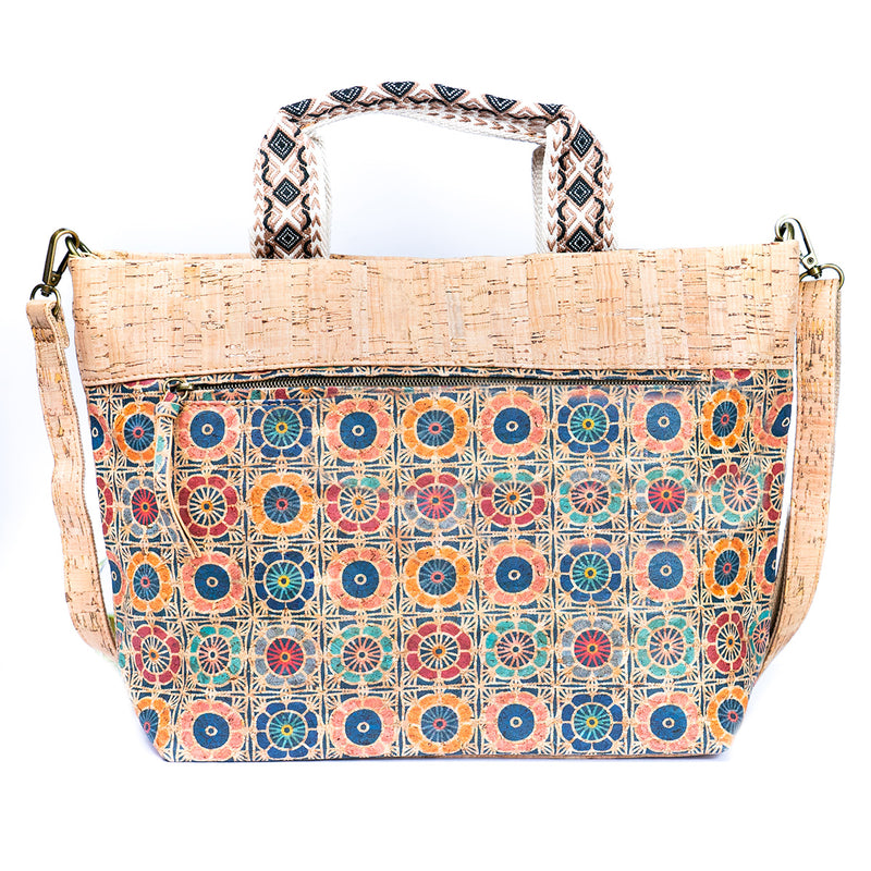 Natural Cork Tote with Printed Design and Cotton Woven Handles BAGF-087