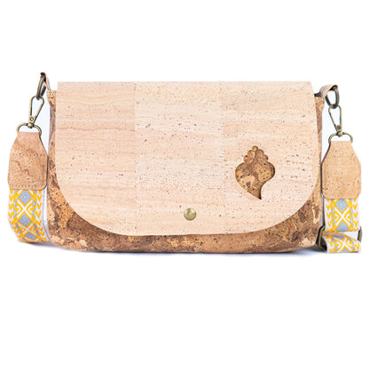 Cork Crossbody Bag with Interchangeable Snap Charm | Natural & Yellow Cork Shoulder Bag BAGP-365