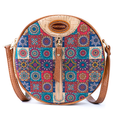 Floral Printed Cork Round Crossbody Bag BAGD-593