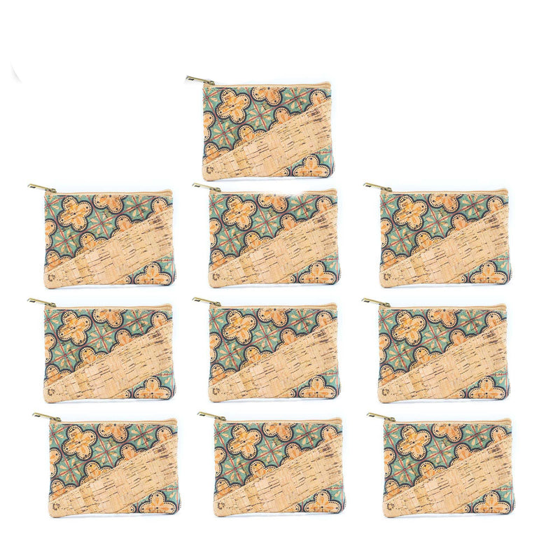 (10units）Printed Cork Coin Purse in Diagonal Floral Pattern BAGD-146