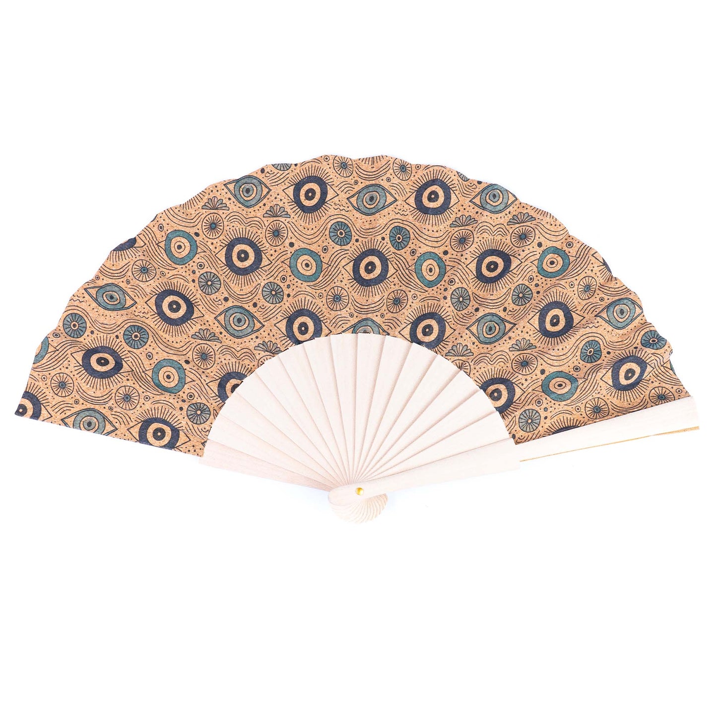 10units-Cork Antique Wooden Folding Hand Fan  L-1182