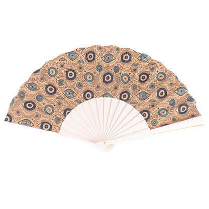 10units-Cork Antique Wooden Folding Hand Fan  L-1182