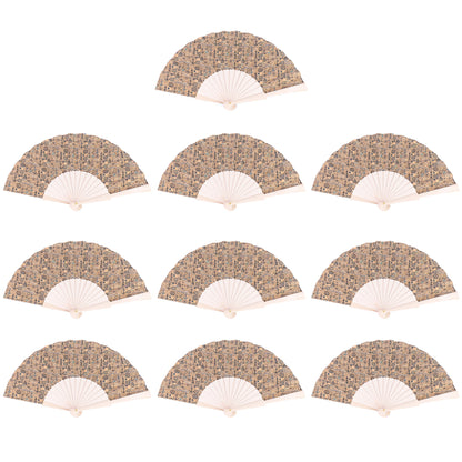 10units-Cork Antique Wooden Folding Hand Fan  L-1182