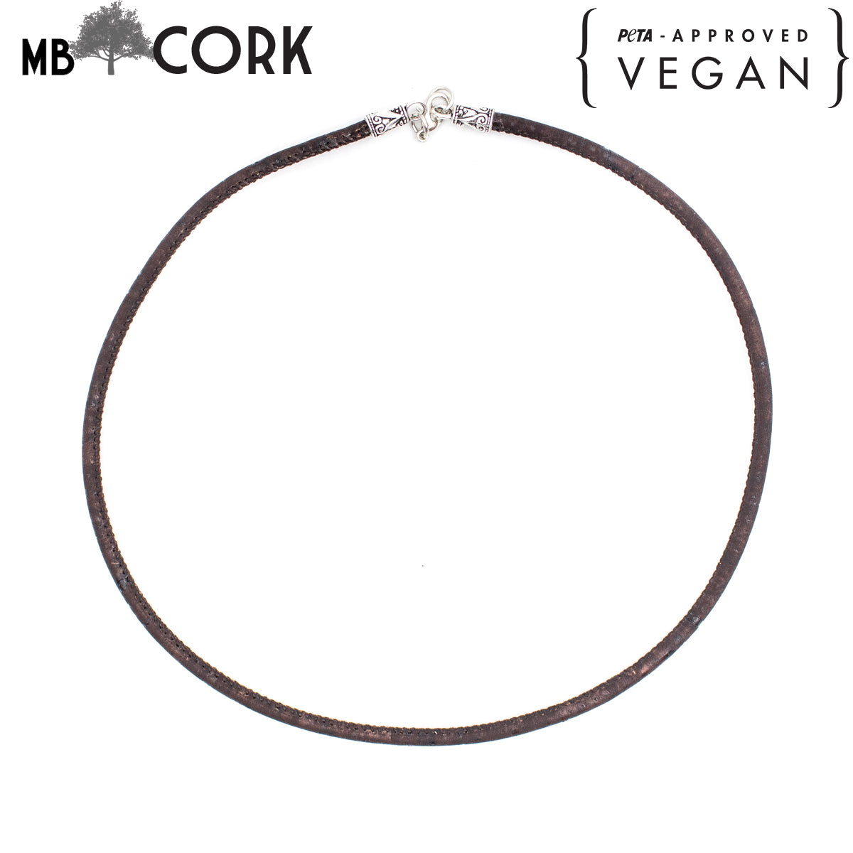 3MM round brown Cork Necklace N-001-B-10