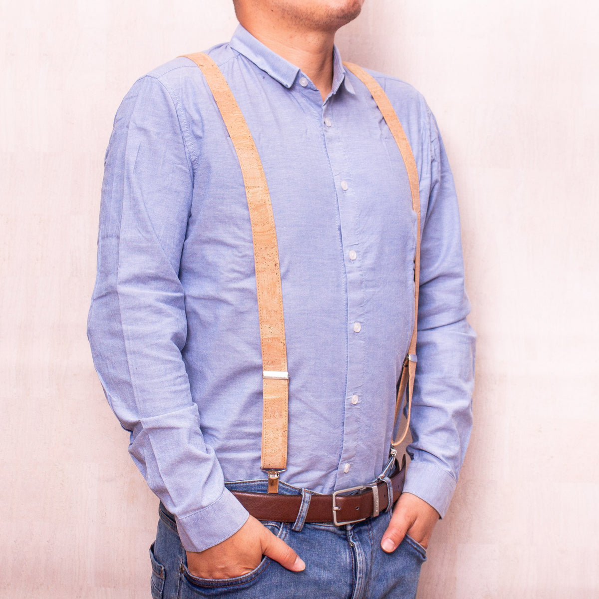 Natural Adjustable cork straps men's SUSPENDER L-542-A