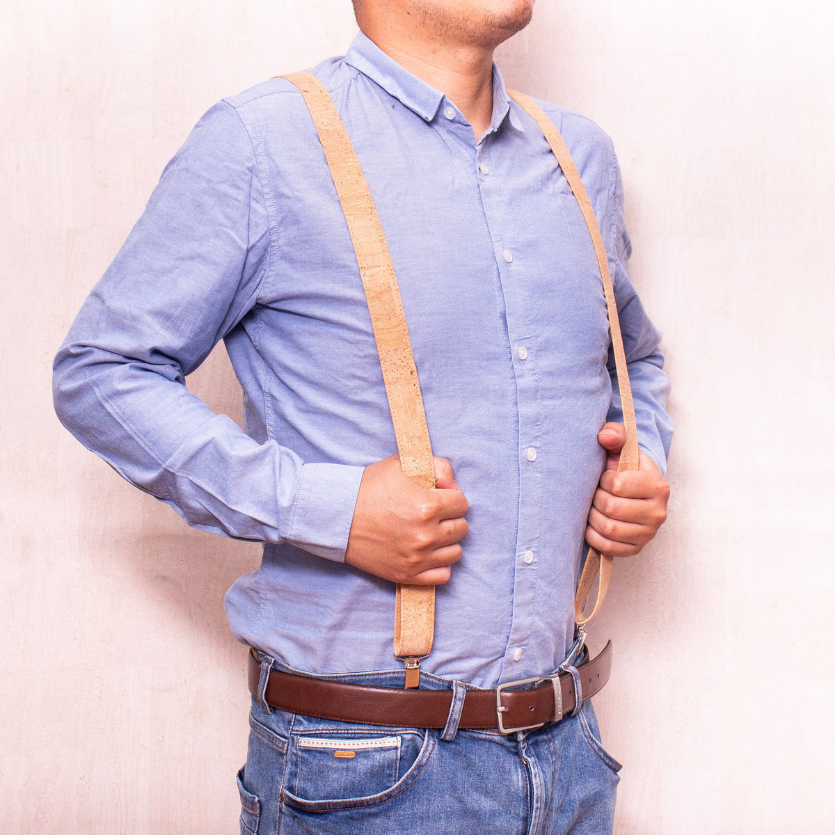 Natural Adjustable cork straps men's SUSPENDER L-542-A