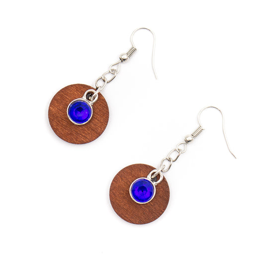 Natural Brown round pendant and blue rhinestone earrings -ER-088