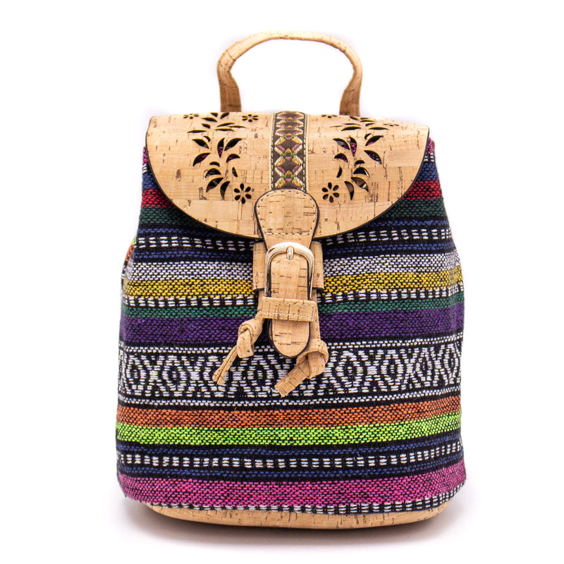 Cork laser cut Square Colorful Textile backpack OY-001