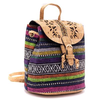 Cork laser cut Square Colorful Textile backpack OY-001