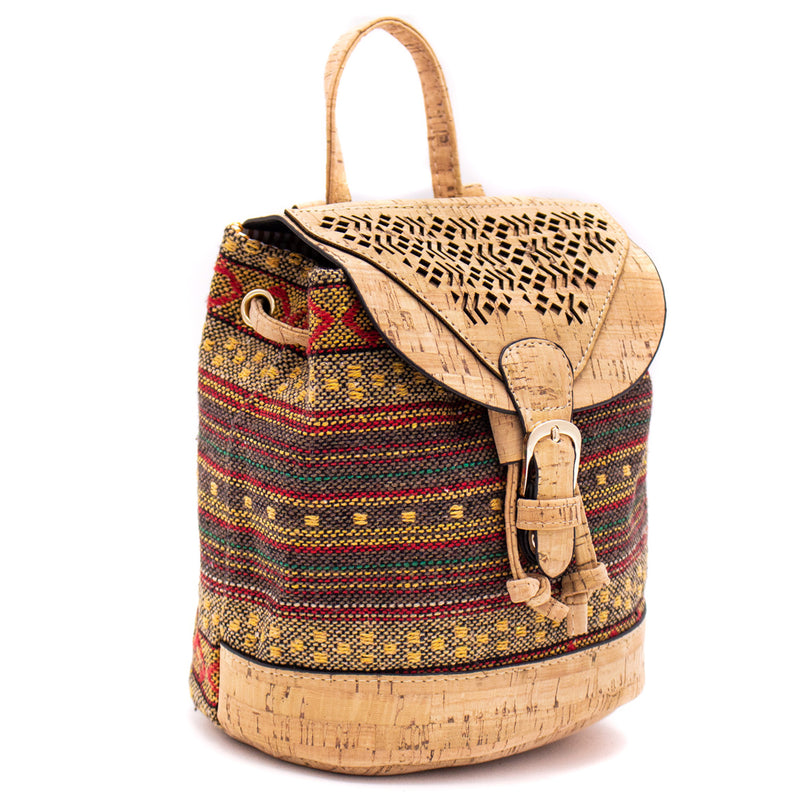 Cork laser cut Square Colorful Textile backpack OY-002