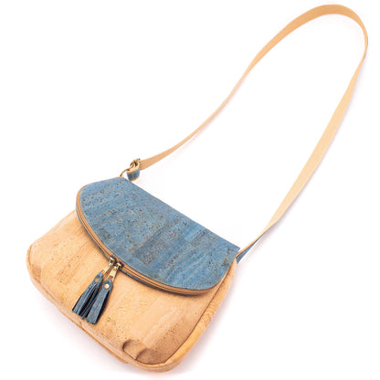 Elegant Cork Crossbody Bag – Natural & Colorful Tassel Flap Shoulder Purse BAGP-026
