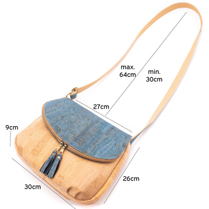 Elegant Cork Crossbody Bag – Natural & Colorful Tassel Flap Shoulder Purse BAGP-026