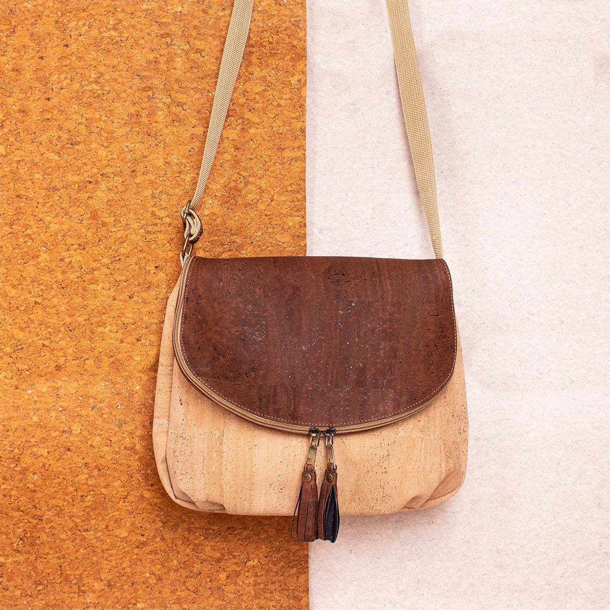 Elegant Cork Crossbody Bag – Natural & Colorful Tassel Flap Shoulder Purse BAGP-026