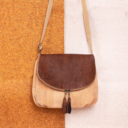 Elegant Cork Crossbody Bag – Natural & Colorful Tassel Flap Shoulder Purse BAGP-026