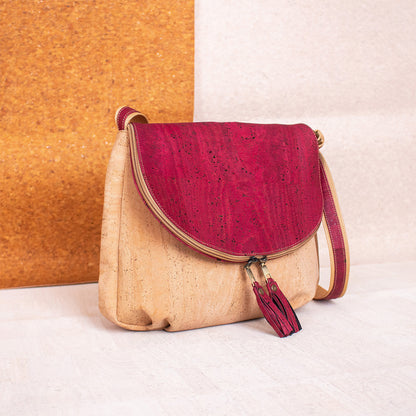 Elegant Cork Crossbody Bag – Natural & Colorful Tassel Flap Shoulder Purse BAGP-026