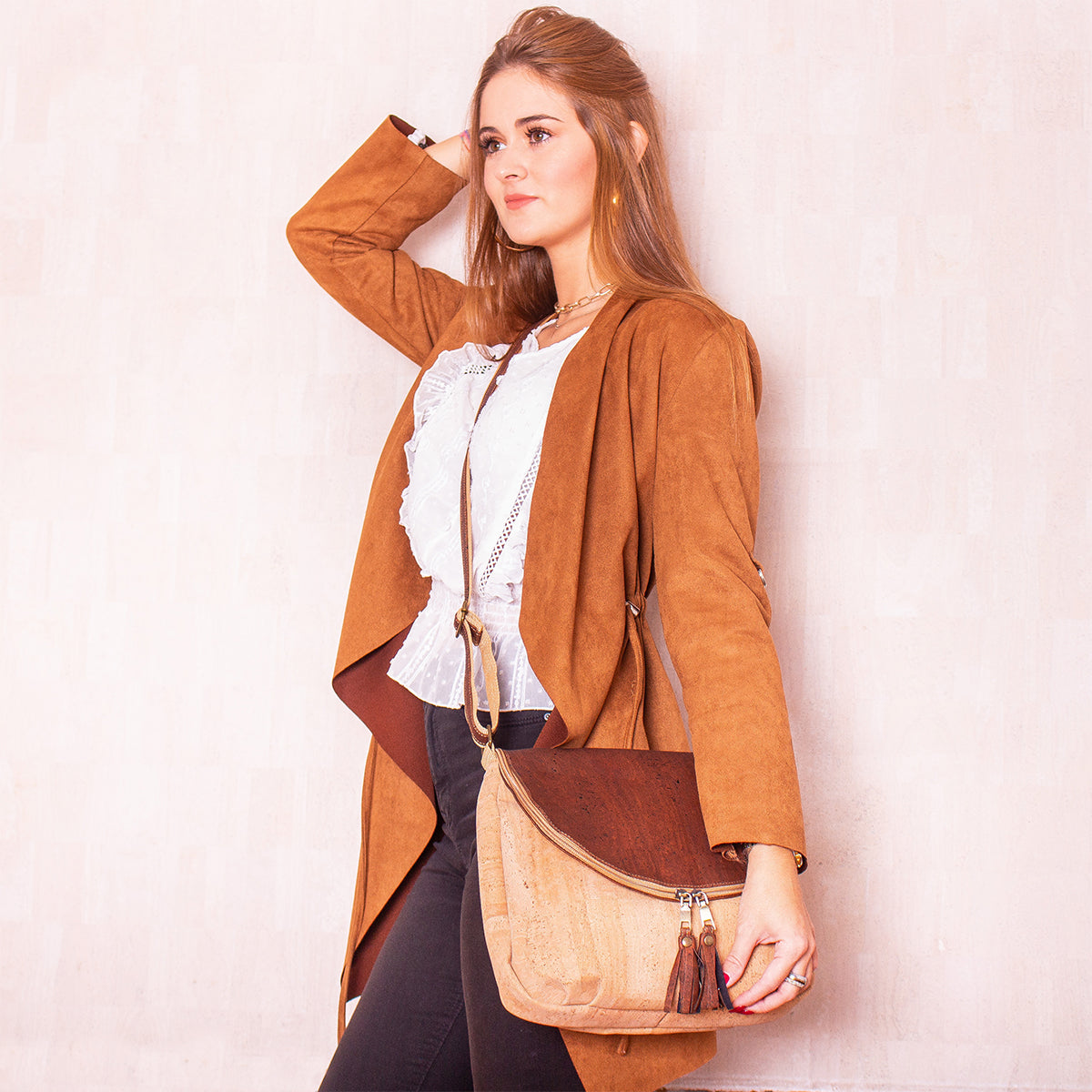Elegant Cork Crossbody Bag – Natural & Colorful Tassel Flap Shoulder Purse BAGP-026