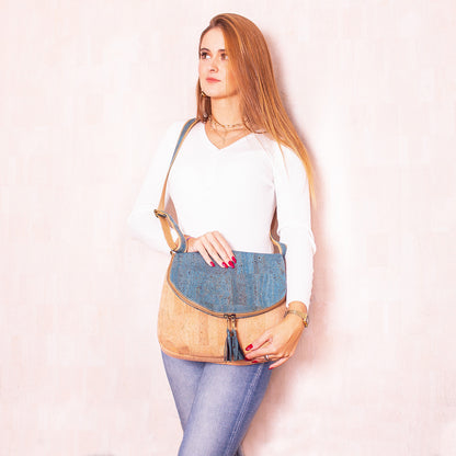Elegant Cork Crossbody Bag – Natural & Colorful Tassel Flap Shoulder Purse BAGP-026