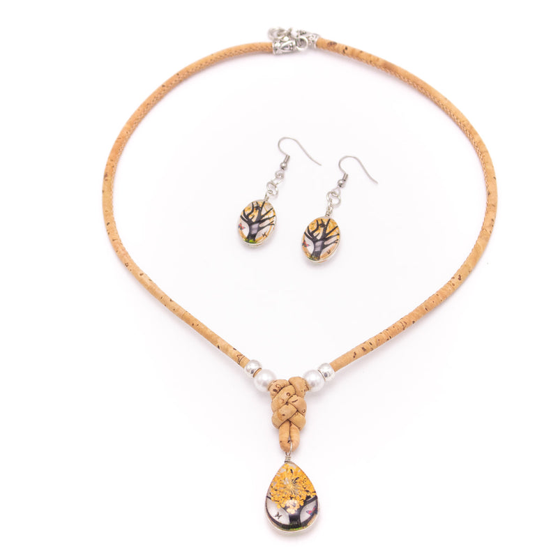 Cork jewelry cork necklace for women Natural color, cork SET-080-C