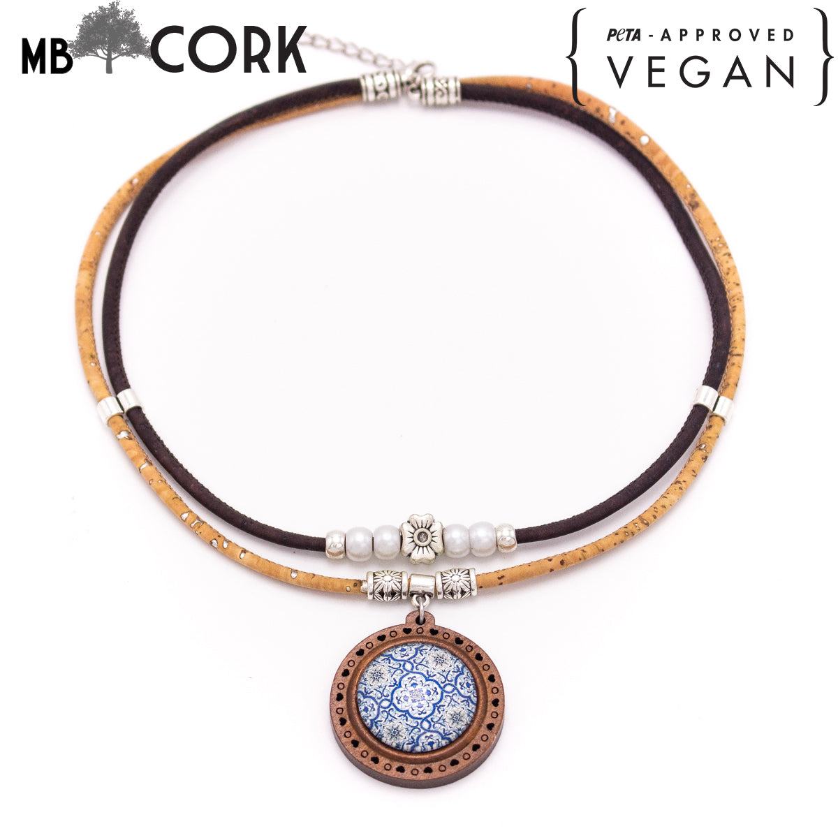 ceramic tile pattern pendant handmade necklace N-205-B-5