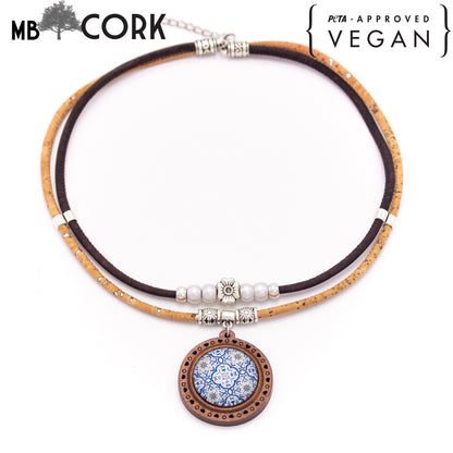 ceramic tile pattern pendant handmade necklace N-205-B-5