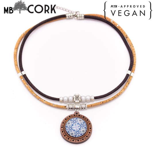 ceramic tile pattern pendant handmade necklace N-205-B-5