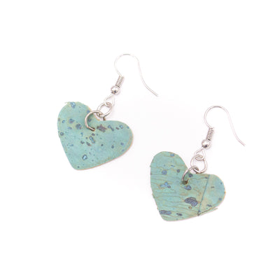 Natural cork fabric heart  Shapes for Earrings, Original handmade ladies earrings-ER-072-F