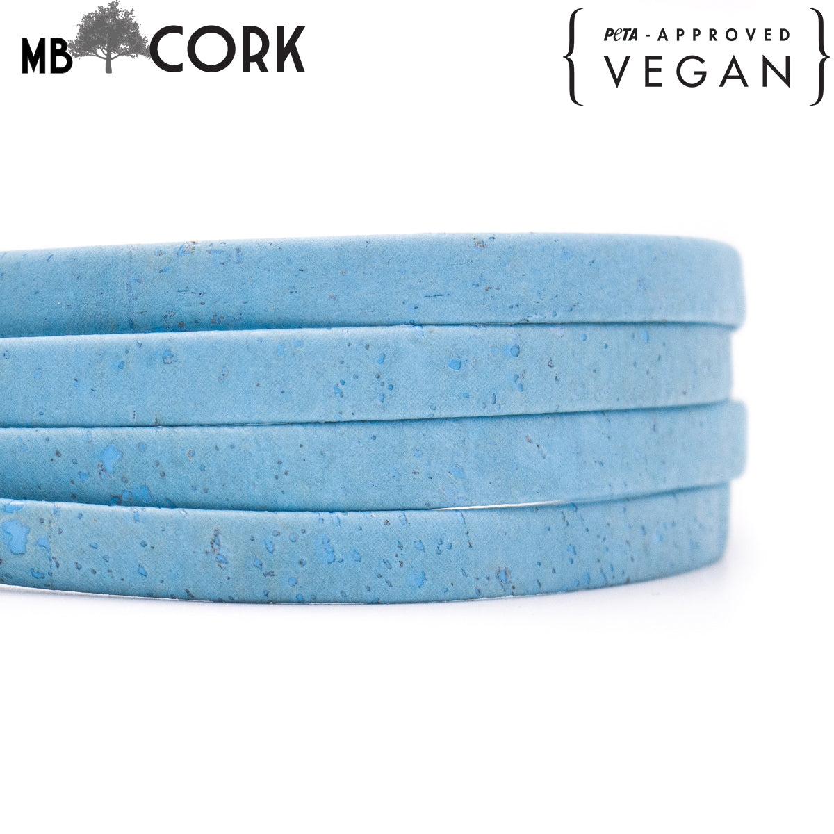 Sky Blue 10mm flat cork cord COR-438-B(10meters)