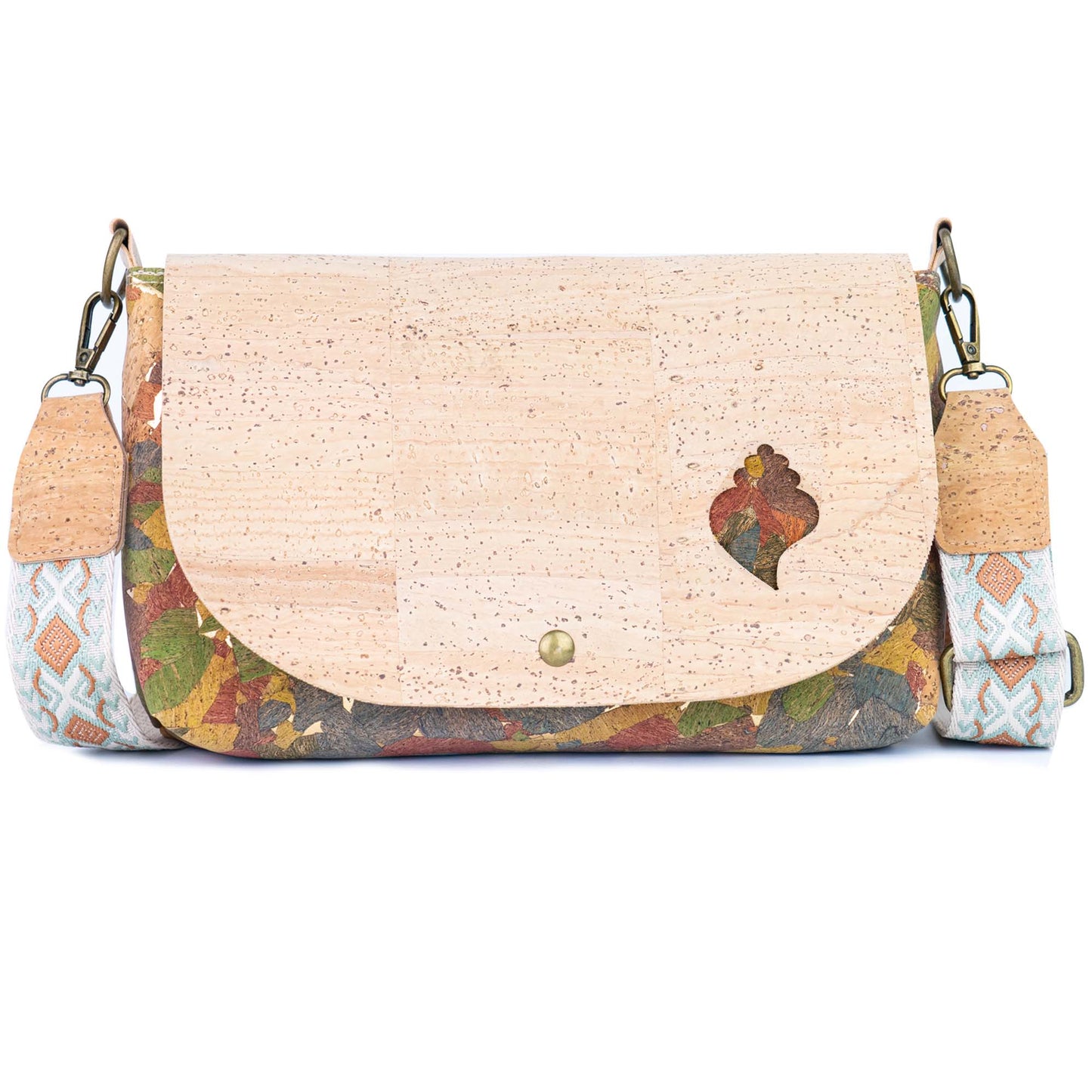 Cork Crossbody Bag with Interchangeable Snap Charm | Natural & Yellow Cork Shoulder Bag BAGP-365