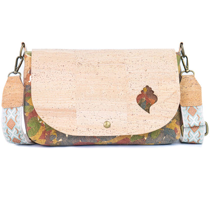 Cork Crossbody Bag with Interchangeable Snap Charm | Natural & Yellow Cork Shoulder Bag BAGP-365