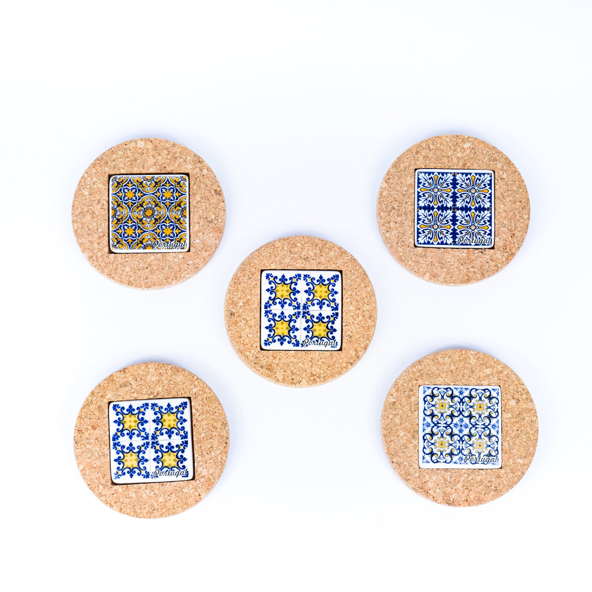 (5units)Vintage Cork and Ceramic Tile Coaster Cup Pad L-069