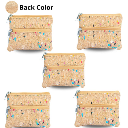 Dual Zip Cork Coin Pouch BAGP-333 (5 Units) RANDOM PATTERN
