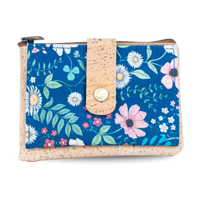 Compact Cork Card & Coin Wallet – Minimalist Zip Pouch with Snap Closure BAG-2357
