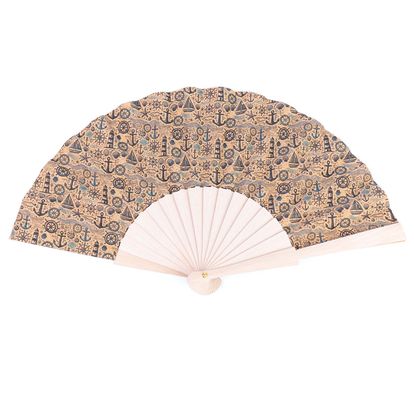 10units-Cork Antique Wooden Folding Hand Fan  L-1182