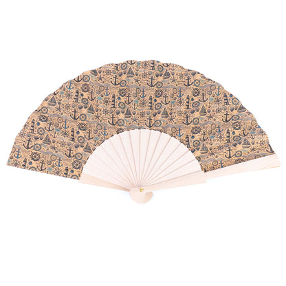 10units-Cork Antique Wooden Folding Hand Fan  L-1182