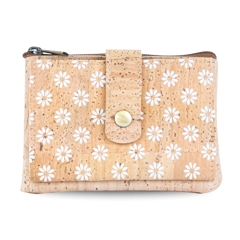 Compact Cork Card & Coin Wallet – Minimalist Zip Pouch with Snap Closure BAG-2357