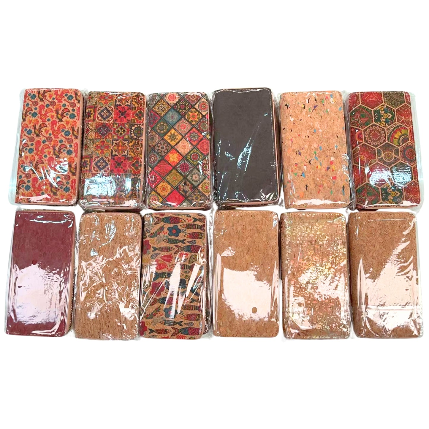 12pcs | Printed Cork Zip-Around Wallet —BAGD-623