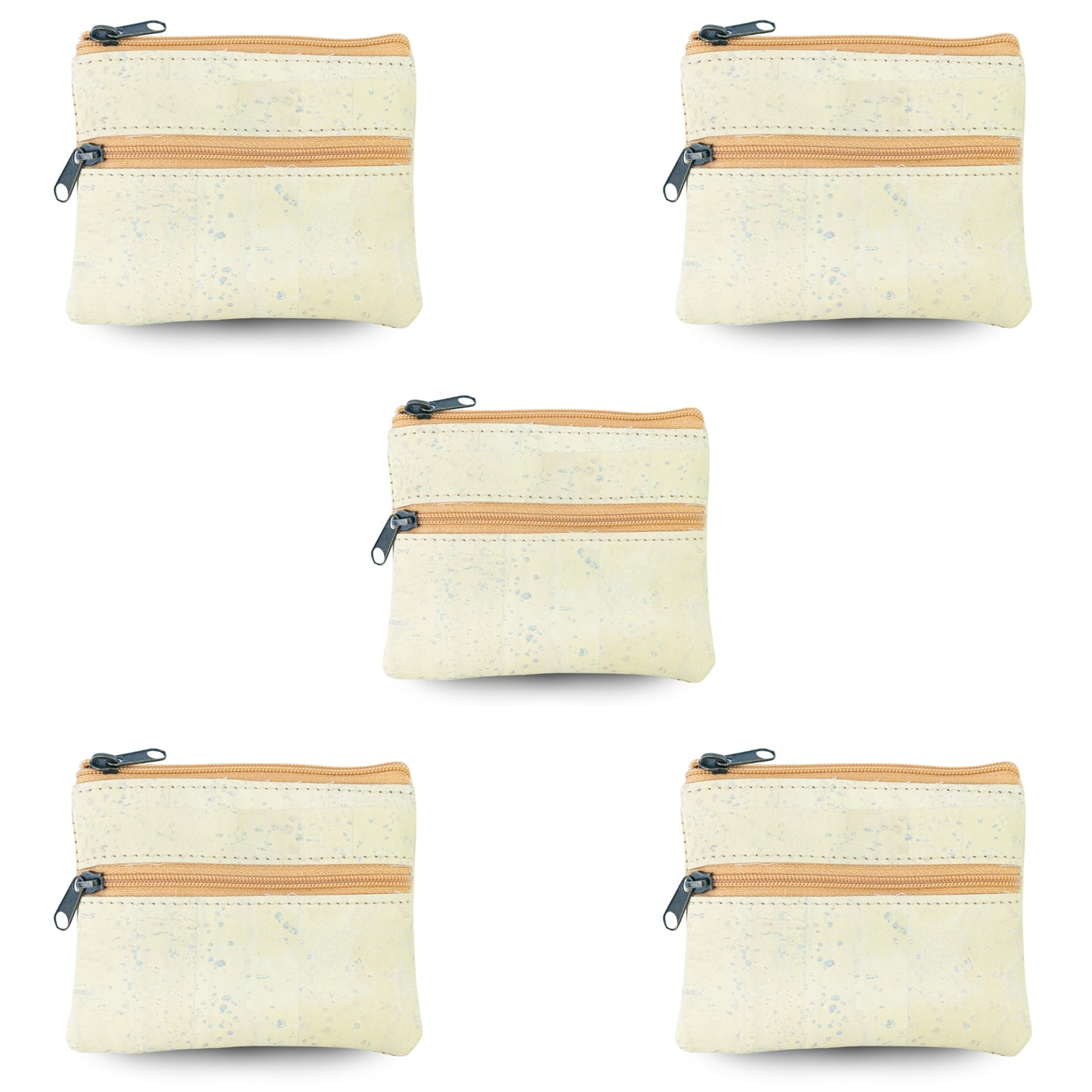 5pcs | Natural Cork Double-Zip Coin Purs BAGP-382
