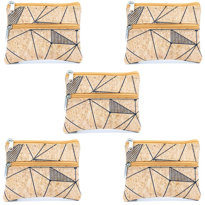 Dual Zip Cork Coin Pouch BAGP-333 (5 Units) RANDOM PATTERN