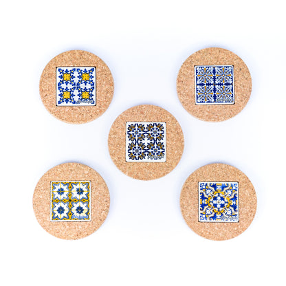 (5units)Vintage Cork and Ceramic Tile Coaster Cup Pad L-069