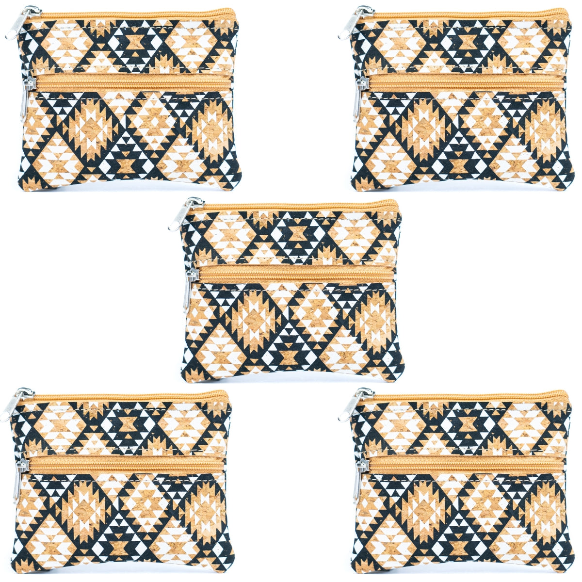 Dual Zip Cork Coin Pouch BAGP-333 (5 Units) RANDOM PATTERN