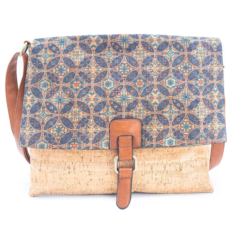 Natural Cork Crossbody Bag with Mosaic and Floral Prints and Adjustable Straps BAGD-464