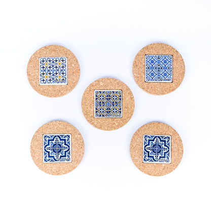 (5units)Vintage Cork and Ceramic Tile Coaster Cup Pad L-069