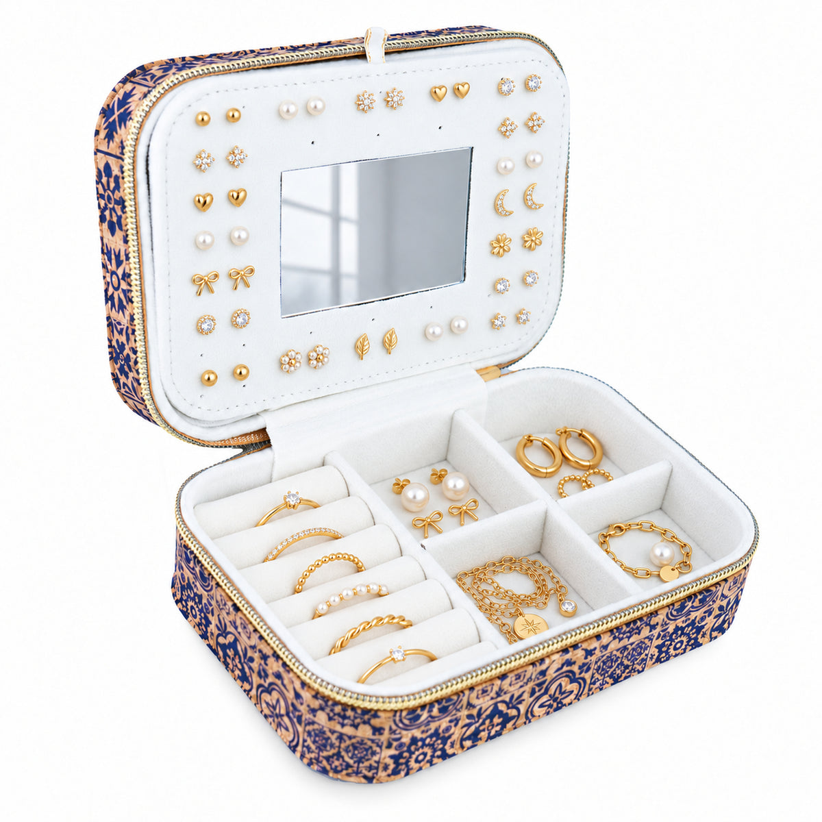 Rectangular Tile Cork Jewelry Box with Mirror L-1225