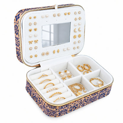Rectangular Tile Cork Jewelry Box with Mirror L-1225